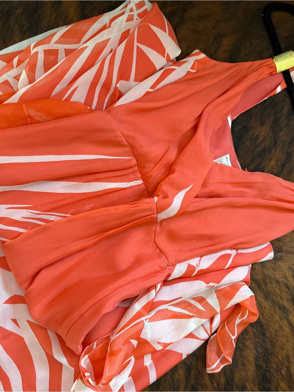 Milly Coral-Red Palm Print Sleeveless Maxi Dress